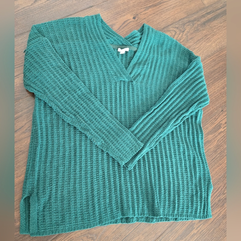 J. Jill Green V-Neck Knit Women's Chenile Sweater Size L